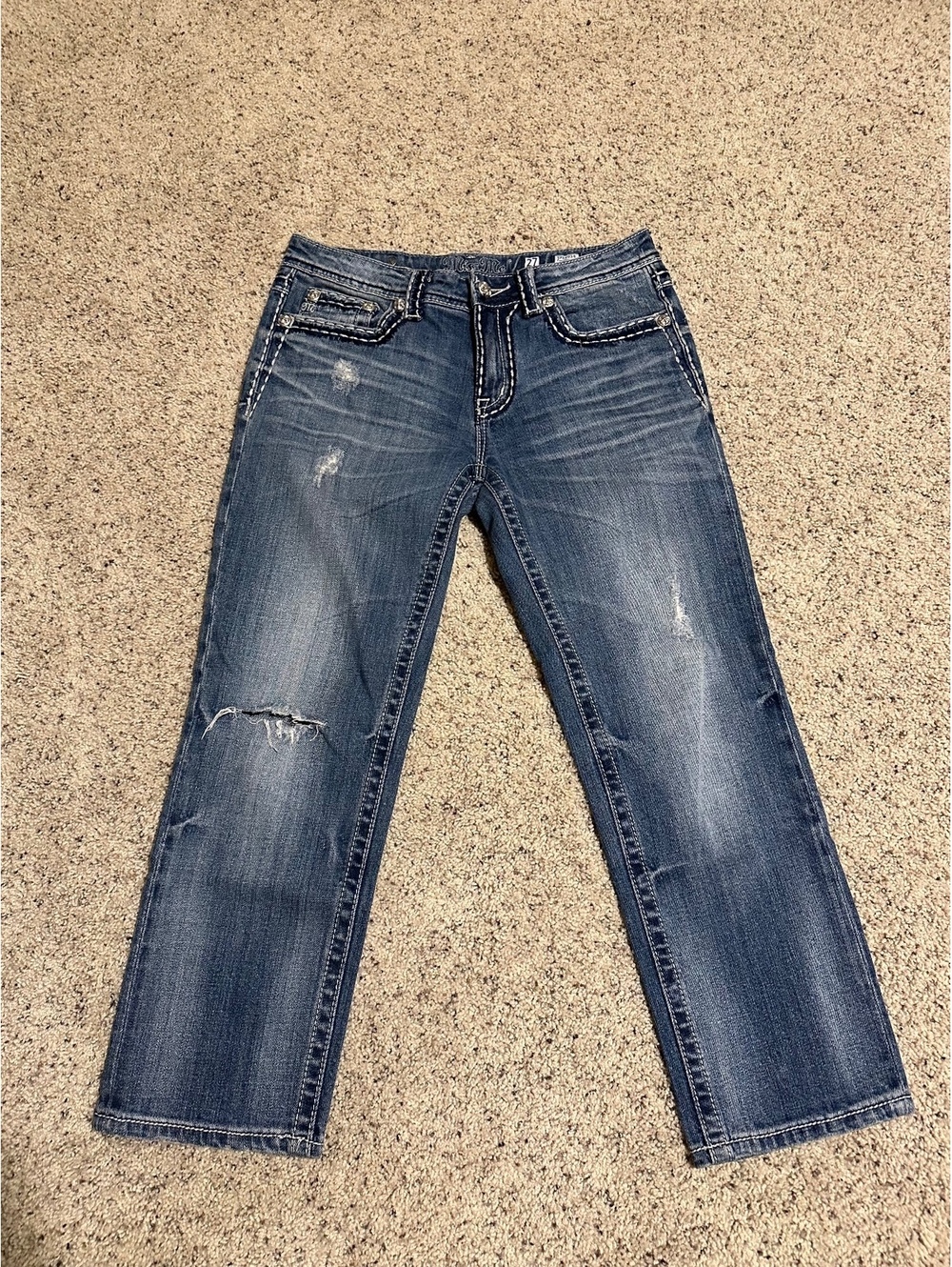 Miss Me Women's Boyfriend Jeans Size 27 Distressed Blue Denim